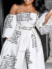 Off Shoulder Lantern Sleeve Wide Leg Jumpsuit