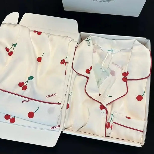Ice Silk Pajamas Long Sleeve Spring and Autumn French Simple High-End Silk