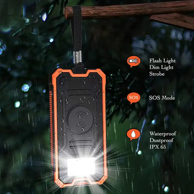 Orange - Solar Wireless Charging Power Bank w/ Flashlight