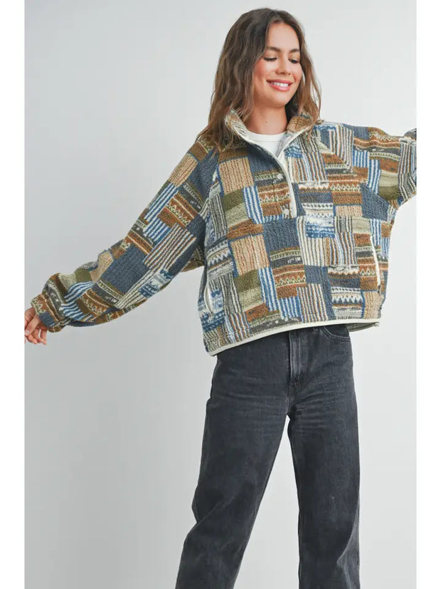 Patchwork Print Multicolor Sweatshirt - BMT7495