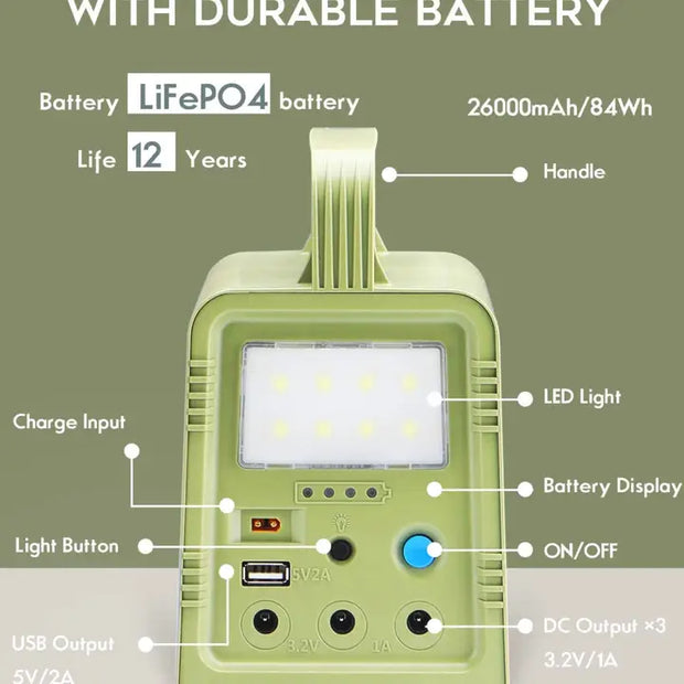 Solar Generator - Portable Power Station For Emergency ,Solar Powered Generator with Panel Including 3 Sets Led Light