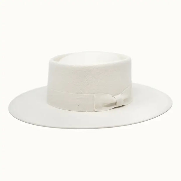 Vida - 100% Wool Felt Gambler Hat, Satin Lined, Unisex, Ivory