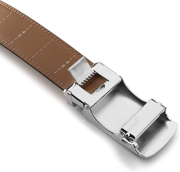 Men’S Genuine Leather Ratchet Belt with Automatic Buckle