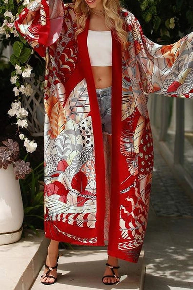 Graphic Maxi Kimono Cardigan
