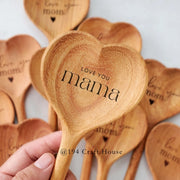 Love You Mama - Wooden Heart Spoon -