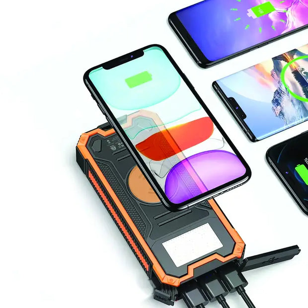 Orange - Solar Wireless Charging Power Bank w/ Flashlight