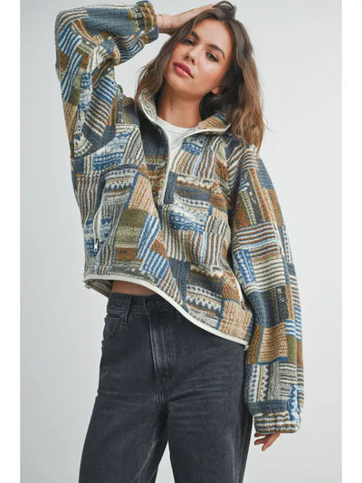 Patchwork Print Multicolor Sweatshirt - BMT7495