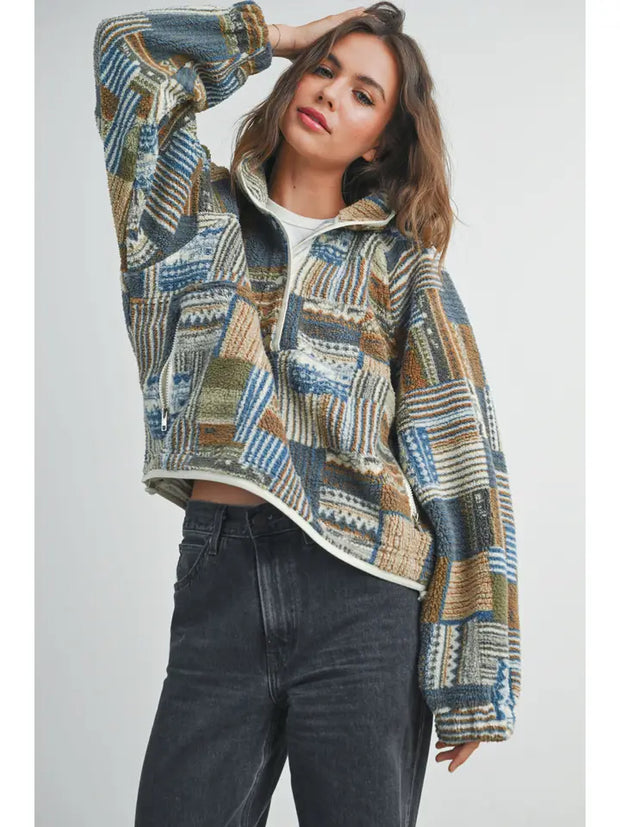 Patchwork Print Multicolor Sweatshirt - BMT7495