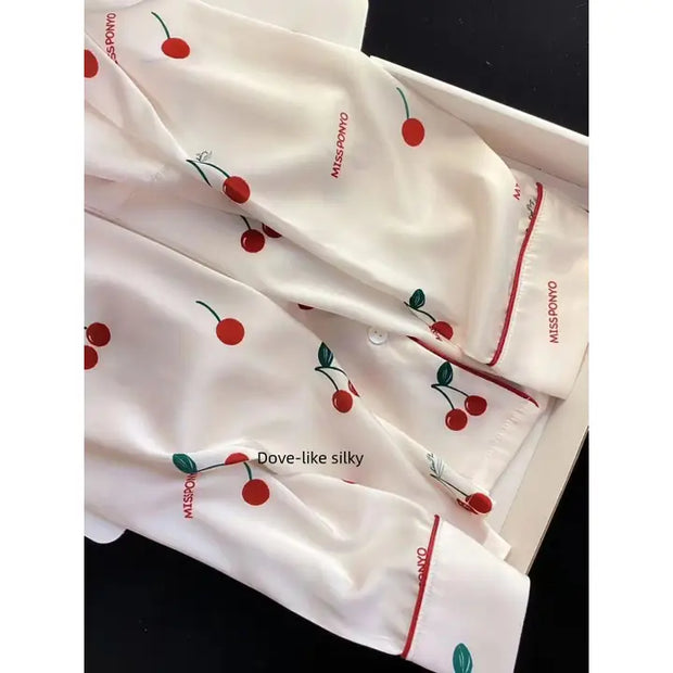 Ice Silk Pajamas Long Sleeve Spring and Autumn French Simple High-End Silk