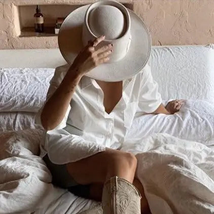 Vida - 100% Wool Felt Gambler Hat, Satin Lined, Unisex, Ivory