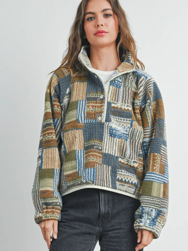 Patchwork Print Multicolor Sweatshirt - BMT7495