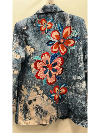 LBLA82 One Size Italian Denim Floral Print Blazer