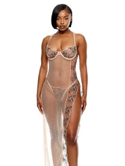 Just Peachy Embroidered Nightgown Lingerie Set - Peach
