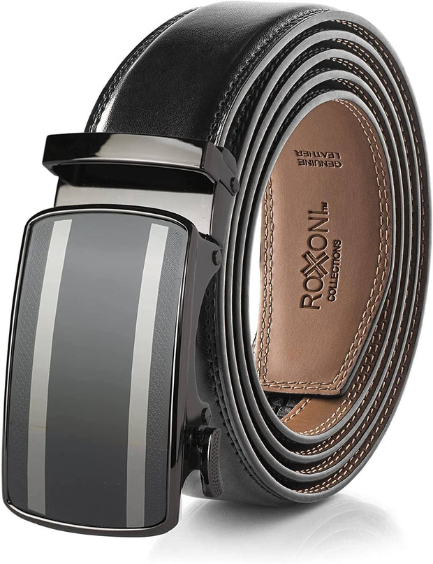 Men’S Genuine Leather Ratchet Belt with Automatic Buckle