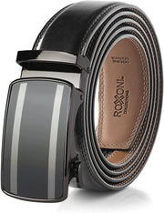 Men’S Genuine Leather Ratchet Belt with Automatic Buckle