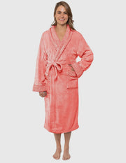 Women's Satin and Waffle Trim Flece Robe