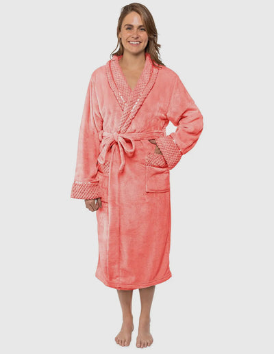 Women's Satin and Waffle Trim Flece Robe