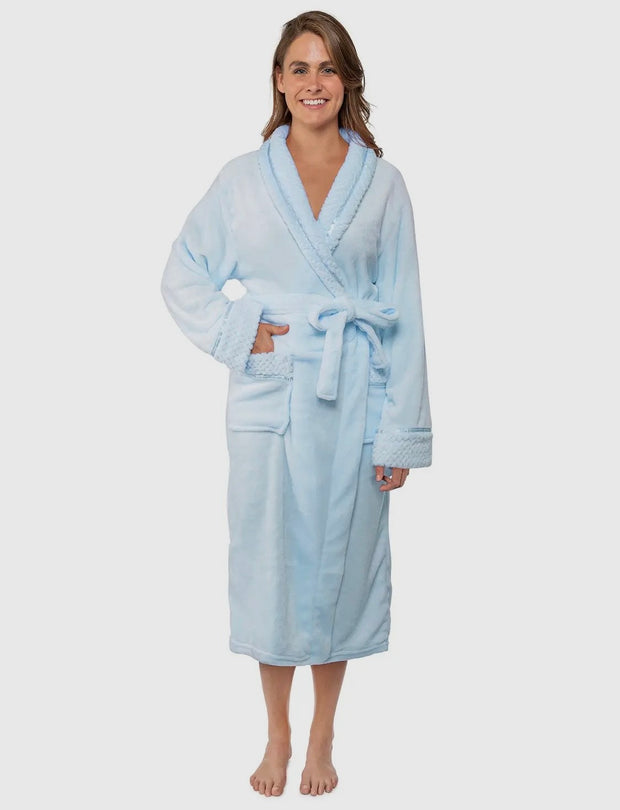 Women's Satin and Waffle Trim Flece Robe