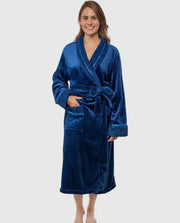 Women's Satin and Waffle Trim Flece Robe