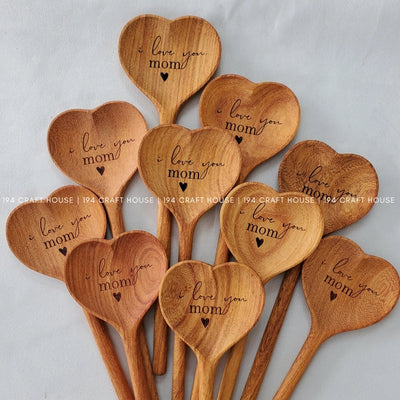 Love You Mama - Wooden Heart Spoon -