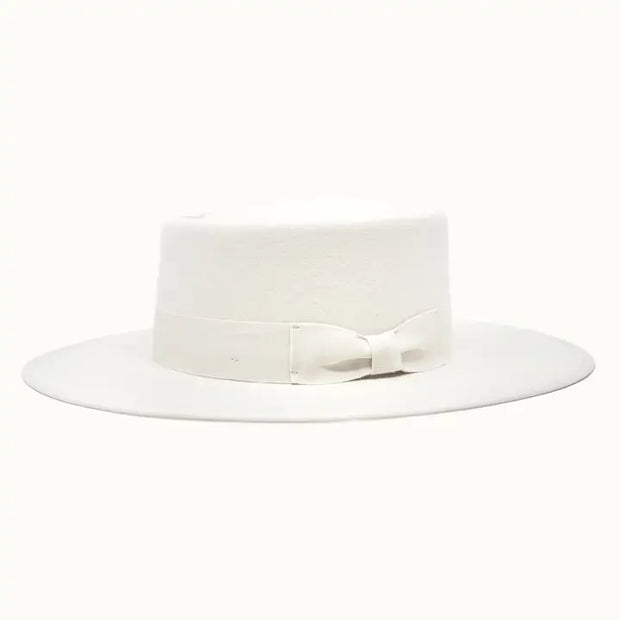 Vida - 100% Wool Felt Gambler Hat, Satin Lined, Unisex, Ivory