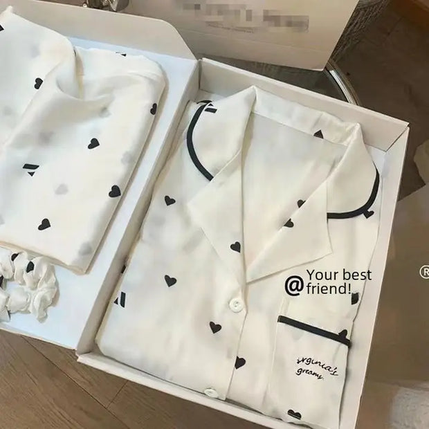 Ice Silk Pajamas Long Sleeve Spring and Autumn French Simple High-End Silk