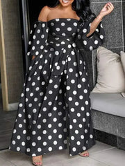 Off Shoulder Lantern Sleeve Wide Leg Jumpsuit