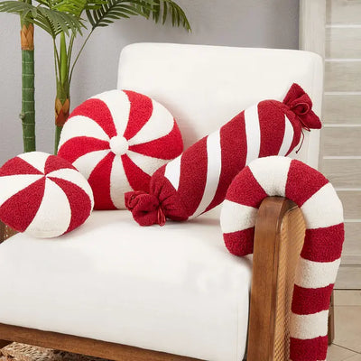 Red & White Striped Candy Design Holiday Decorative Pillow