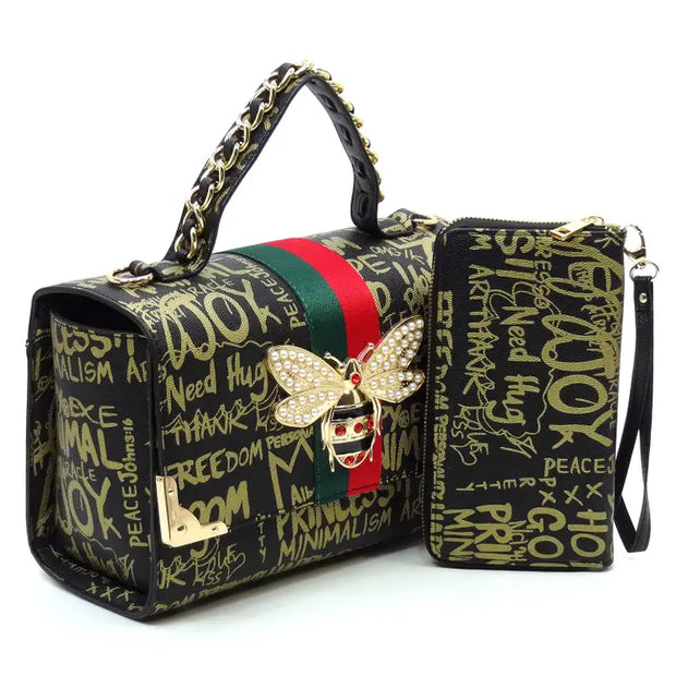 GP2728W Multi Graffiti Queen Bee Stripe 2-in-1 Boxy Satche